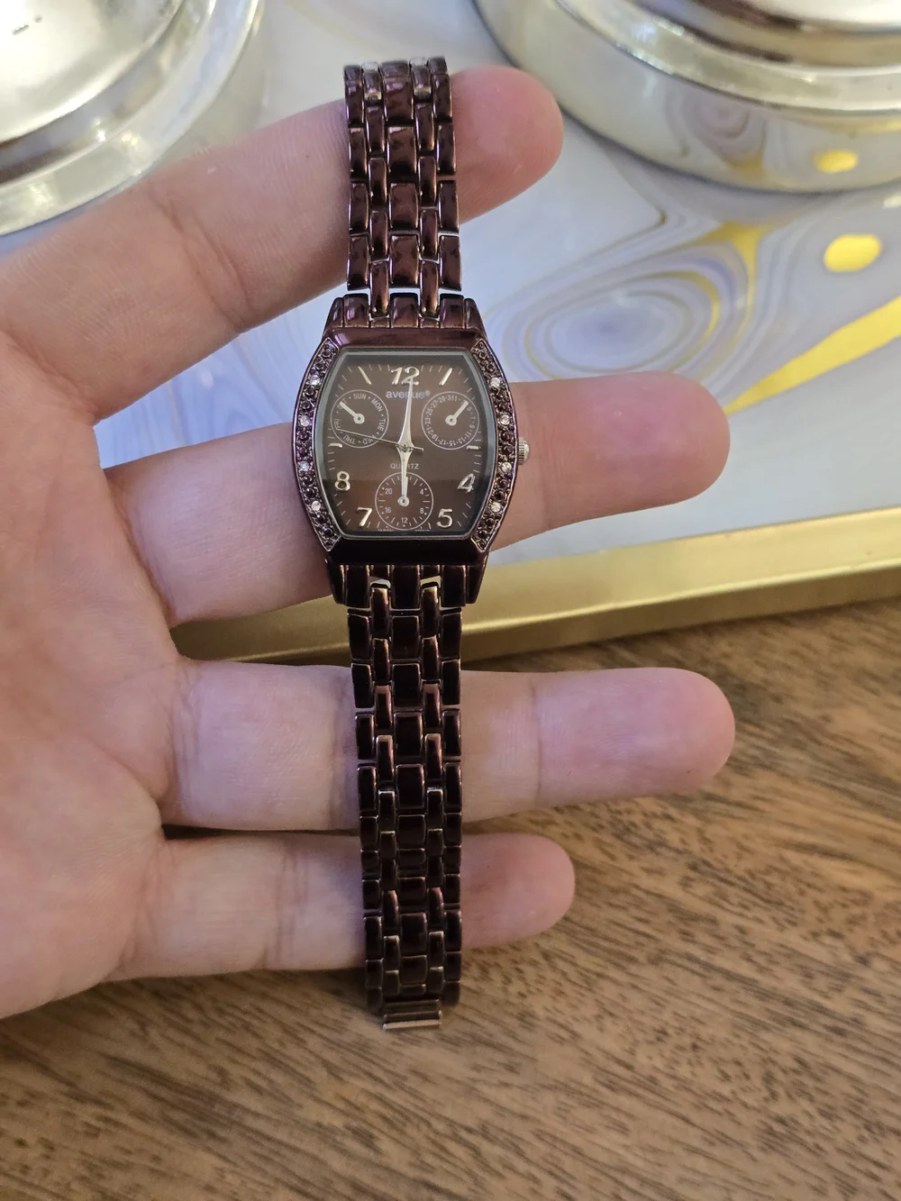 Avenue Men’s Brown Crystal Accent Bracelet Watch